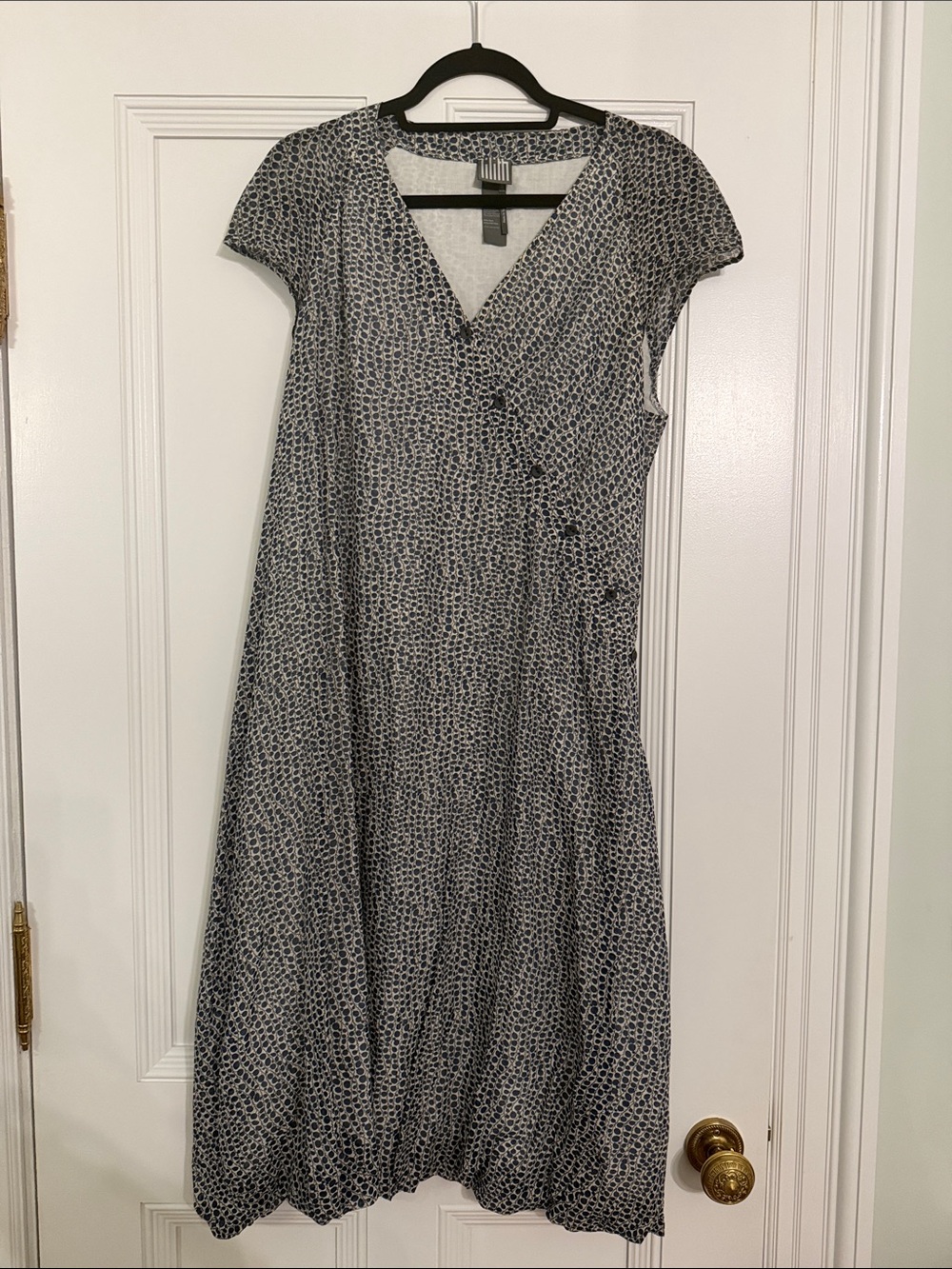 Lilith Cap-Sleeve Navy and White Midi Wrap Dress